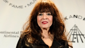 FILE - Ronnie Spector appears in the press room after performing at the Rock and Roll Hall of Fame induction ceremony on March 15, 2010, in New York. Spector, the cat-eyed, bee-hived rock 'n' roll siren who sang such 1960s hits as "Be My Baby," "Baby I Love You" and "Walking in the Rain" as the leader of the girl group the Ronettes, has died. She was 78. (AP Photo/Peter Kramer, File)