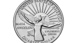 This image provided by the U.S. Mint, shows the reverse of a quarter featuring the image of poet Maya Angelou. They're the first coins in its American Women Quarters Program. (Burwell and Burwell Photography/United States Mint via AP)
