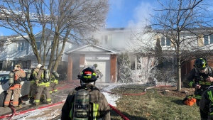 Fire crews responded to a blaze at a semi-detached house on Starfield Crescent in the area of Winston Churchill Boulevard and Britannia Road. (Twitter)

