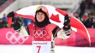 Gold medallist Sebastien Toutant of Canada celebrates following the men's snowboard big air final at the 2018 Winter Olympic Games in Pyeongchang, South Korea, Saturday, Feb. 24, 2018. Toutant headlines a stacked Canadian Olympic snowboarding team unveiled Wednesday. The native of Repentigny, Que., will defend his gold medal in menâ€™s big air and will also compete in slopestyle. THE CANADIAN PRESS/Jonathan Hayward
