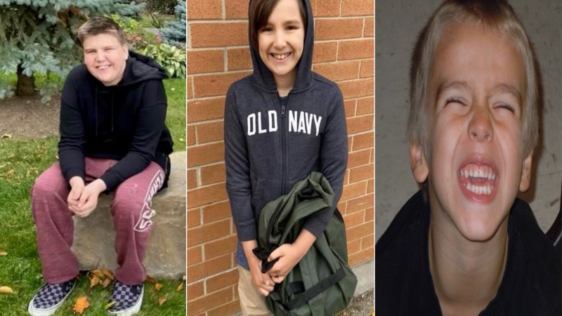Coen, Riley and Alex Bagan-Overholt are seen in this combination photo. (Peel Police Service)