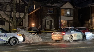 Toronto police say a man was found with critical injuries in the area of Avenue Road and Eglinton Avenue West on Sunday, Jan. 23, 2022. (Michael Nguyen/CP24)