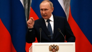 Russian President Vladimir Putin is shown in a file photo. (AP Photo/Thibault Camus, Pool)