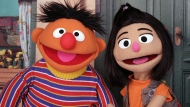 Ernie, a muppet from the popular children's series 'Sesame Street,' appears with new character Ji-Young, the first Asian American muppet, on the set of the long-running children's program in New York on Nov. 1, 2021. THE CANADIAN PRESS-AP/Noreen Nasir