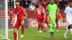 Canada's Jonathan Osorio (left) celebrates his team's goal against Panama during first half World Cup qualifying action in Toronto, on Wednesday, October 13, 2021. THE CANADIAN PRESS/Chris Young