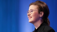 This image released by Sony Pictures Television shows Mattea Roach, a 23-year-old Canadian contestant on the game show "Jeopardy!" (Tyler Golden/Sony Pictures Television via AP) 