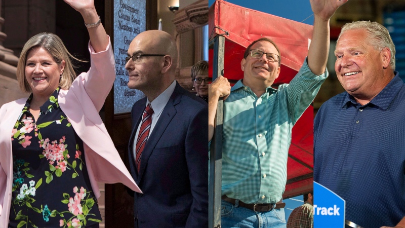 Ontario party leaders Andrea Horwath, Steven Del Duca, Mike Schreiner and Doug Ford pictured in this composite image.