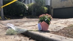 A growing memorial to a little girl whose remains were found in a construction dumpster outside a Rosedale home earlier this week is shown. (Beth Macdonell/CTV News Toronto)