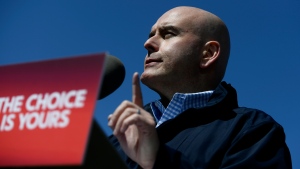 Ontario Liberal Leader Steven Del Duca speaks at a campaign event at a park in Ottawa, on Saturday, May 7, 2022. THE CANADIAN PRESS/Justin Tang 