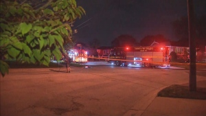 Crews are on the scene of a house fire in Etobicoke on Sunday, May 15, 2022.