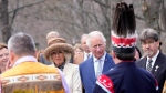 Camilla, Duchess of Cornwall and Prince Charles attend a ceremony in the Heart Garden at Government House, in St. John's during the start of a three-day Canadian Royal tour, Tuesday, May 17, 2022. THE CANADIAN PRESS/Paul Chiasson