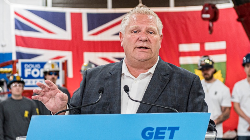 Ontario Conservative Leader Doug Ford makes a campaign stop at the Finishing Trades Institute of Ontario, in North York, Ont., on Tuesday, May 17, 2022. THE CANADIAN PRESS/Christopher Katsarov