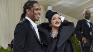 FILE - A$AP Rocky, left, and Rihanna attend The Metropolitan Museum of Art's Costume Institute benefit gala celebrating the opening of the "In America: A Lexicon of Fashion" exhibition in New York on Sept. 13, 2021. (Photo by Evan Agostini/Invision/AP, File)