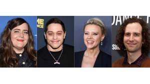 This combination of photos shows cast members from "Saturday Night Live," from left; Aidy Bryant, Pete Davidson, Kate McKinnon and Kyle Mooney. Bryant, Davidson, McKinnon and Mooney are departing from â€œSaturday Night Live," leaving the sketch institution without arguably its two most famous names after Saturday's 47th season finale. (AP Photo)