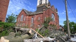 Trinity United Church sits closed in Uxbridge, Ont., on Tuesday, May 24, 2022, after a major storm hit parts of Ontario on Saturday, May 21, 2022, leaving extensive damage. THE CANADIAN PRESS/Jon Blacker