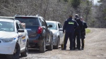 RCMP officers maintain a checkpoint on a road in Portapique, N.S. on April 22, 2020. The inquiry into the 2020 mass shooting in Nova Scotia is expected to hear today from a retired senior Mountie who has been granted special accommodations to ensure he is not re-traumatized by having to relive that tragic, 13-hour event. THE CANADIAN PRESS/Andrew Vaughan