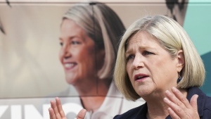 NDP leader Andrea Horwath makes a campaign stop in Toronto on Wednesday, May 25, 2022. 
