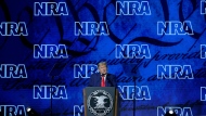 Former president Donald Trump speaks during the Leadership Forum at the National Rifle Association Annual Meeting at the George R. Brown Convention Center Friday, May 27, 2022, in Houston. (AP Photo/Michael Wyke)