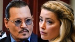 This combination of two separate photos shows actors Johnny Depp, left, and Amber Heard in the courtroom for closing arguments at the Fairfax County Circuit Courthouse in Fairfax, Va., on Friday, May 27, 2022. Depp is suing Heard after she wrote an op-ed piece in The Washington Post in 2018 referring to herself as a "public figure representing domestic abuse." (AP Photos/Steve Helber, Pool)