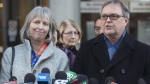 Clayton Babcock (right) and Linda Babcock read a statement outside a Toronto courthouse on Monday, Feb. 26, 2018, after a sentencing hearing for Dellen Millard and Mark Smich, who were convicted of the first degree murder of their daughter Laura Babcock.THE CANADIAN PRESS/Chris Young