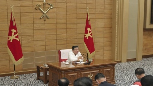 In this photo provided by the North Korean government, North Korean leader Kim Jong Un attends a ruling party's politburo meeting in Pyongyang, North Korea, Sunday, May 29, 2022. Independent journalists were not given access to cover the event depicted in this image distributed by the North Korean government. The content of this image is as provided and cannot be independently verified. (Korean Central News Agency/Korea News Service via AP)