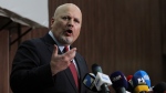 Karim Ahmed Khan, International Criminal Court chief prosecutor, speaks during a news conference at the Ministry of Justice in the Khartoum, Sudan on Aug. 12, 2021. (AP Photo/Marwan Ali, File)