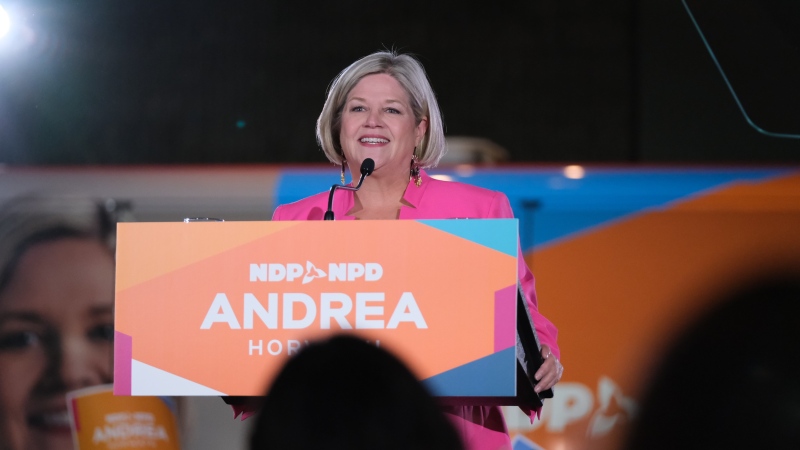 NDP Leader Andrea Horwath speaks to her supporters in Hamilton. (Simon Sheehan/CP24)