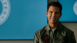This image released by Paramount Pictures shows Tom Cruise as Capt. Pete "Maverick" Mitchell in "Top Gun: Maverick." (Paramount Pictures via AP)