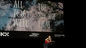 Singer Taylor Swift performs her song 'All Too Well' after discussing her short film 'All Too Well: The Short Film' at the Tribeca Festival on Saturday, June 11, 2022, in New York. (AP Photo/Elise Ryan)