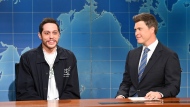 This image released by NBC shows Pete Davidson, left, and Colin Jost during the "Weekend Update" segment on "Saturday Night Live" in New York on May 21, 2022. (Will Heath/NBC via AP)
