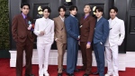BTS arrives at the 64th Annual Grammy Awards on April 3, 2022, in Las Vegas.  (Photo by Jordan Strauss/Invision/AP, File)