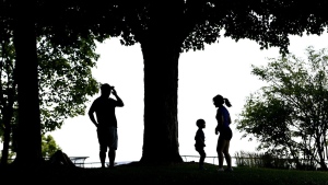 A family plays in Major's Hill Park in Ottawa, on Sunday, July 12, 2020, in the midst of the COVID-19 pandemic. THE CANADIAN PRESS/Justin Tang