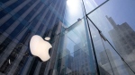FILE - In this Tuesday, June 16, 2020 file photo, the sun is reflected on Apple's Fifth Avenue store in New York. (AP Photo/Mark Lennihan, File) 