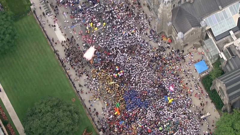 Aerial view of Toronto Pride parade