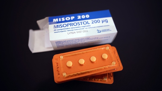 FILE - The drug misoprostol sits on a gynecological table at Casa Fusa, a health center in Buenos Aires, Argentina, Friday, Jan. 22, 2021. Facebook and Instagram have begun promptly removing posts that offer abortion pills to women who may not be able to access them following a Supreme Court decision that stripped away constitutional protections for the procedure. (AP Photo/Victor R. Caivano, File)