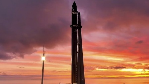 Rocket Lab's Electron rocket waits on the launch pad on the Mahia peninsula in New Zealand, Tuesday, June 28, 2022. NASA wants to experiment with a new orbit around the moon which it hopes to use in the coming years to once again land astronauts on the lunar surface. (Rocket Lab via AP)