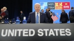 U.S. President Joe Biden waits for the start of a round table meeting at a NATO summit in Madrid, Spain on Wednesday, June 29, 2022. North Atlantic Treaty Organization heads of state and government will meet for a NATO summit in Madrid from Tuesday through Thursday. (AP Photo/Susan Walsh, Pool)