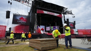 Final Canada Day preparations are made in downtown Ottawa on Wednesday, June 29, 2022. Both celebrations and protests are set to take place throughout downtown Ottawa for this year's Canada Day. THE CANADIAN PRESS/Sean Kilpatrick
