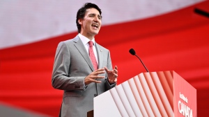 Prime Minister Justin Trudeau speaks during Canada Day celebrations at LeBreton Flats in Ottawa, on Friday, July 1, 2022. THE CANADIAN PRESS/Justin Tang