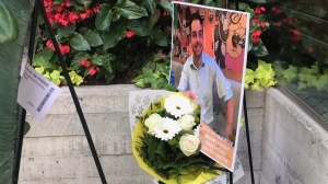 A makeshift memorial stands for Gregory Girgis near the crash scene where he was fatally struck by an alleged impaired driver. (Simon Sheehan/CP24)