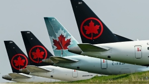 Air Canada planes sit on the tarmac at Pearson International Airport during the COVID-19 pandemic in Toronto on Wednesday, April 28, 2021. THE CANADIAN PRESS/Nathan Denette