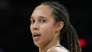 FILE - Phoenix Mercury center Brittney Griner during the first half of Game 2 of basketball's WNBA Finals against the Chicago Sky, Oct. 13, 2021, in Phoenix. Jailed American basketball star Brittney Griner returns to a Russian court Thursday July 7, 2022, as calls increase for Washington to do more to secure her release. Griner was detained in February at a Moscow airport after vape canisters with cannabis oil allegedly were found in her luggage. (AP Photo/Rick Scuteri, File)