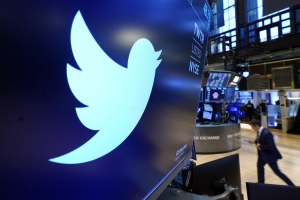 The logo for Twitter appears above a trading post on the floor of the New York Stock Exchange, Nov. 29, 2021. (AP Photo/Richard Drew, File)
