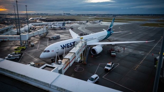 A WestJet Airlines Boeing 787-9 Dreamliner is seen parked at a gate at Vancouver International Airport, in Richmond, B.C., on Thursday, January 21, 2021. THE CANADIAN PRESS/Darryl Dyck