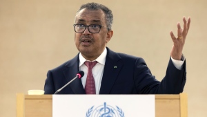 Tedros Adhanom Ghebreyesus, Director General of the World Health Organization (WHO) delivers his speech after his reelection, during the 75th World Health Assembly at the European headquarters of the United Nations in Geneva, Switzerland, on May 24, 2022. (Salvatore Di Nolfi/Keystone via AP, File)