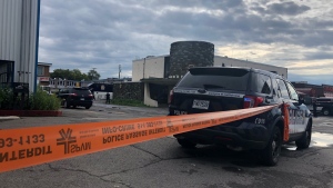 A man is dead after being shot by Montreal police in the parking lot of a motel in the Saint-Laurent borough. (Billy Shields/CTV News)