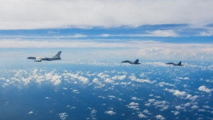 In this photo released by Xinhua News Agency, aircraft of the Eastern Theater Command of the Chinese People's Liberation Army (PLA) conduct a joint combat training exercises around the Taiwan Island on Sunday, Aug. 7, 2022. China said Monday it was extending threatening military exercises surrounding Taiwan that have disrupted shipping and air traffic and substantially raised concerns about the potential for conflict in a region crucial to global trade. (Li Bingyu/Xinhua via AP)