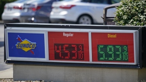 FILE - Gas prices are displayed at a Sunoco gas station along the Ohio Turnpike near Youngstown, Ohio, Tuesday, July 12, 2022. Thanks largely to falling gas prices, the government’s inflation report for July, to be released Wednesday, Aug. 10, 2022, will probably show that prices jumped 8.7% from a year earlier, according to a survey of economists by data provider FactSet. (AP Photo/Gene J. Puskar, File)