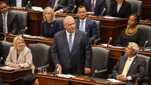Doug Ford speaks after Lt.-Gov. Elizabeth Dowdeswell delivered her Speech from the Throne at Queen's Park in Toronto, on Tuesday, August 9, 2022. The premier has acknowledged that more can be done to ease health system pressures in Ontario.THE CANADIAN PRESS/Andrew Lahodynskyj