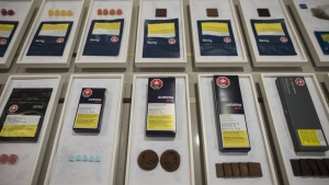 A variety of cannabis edibles are displayed at the Ontario Cannabis Store in Toronto on Friday, January 3, 2020. THE CANADIAN PRESS/Tijana Martin